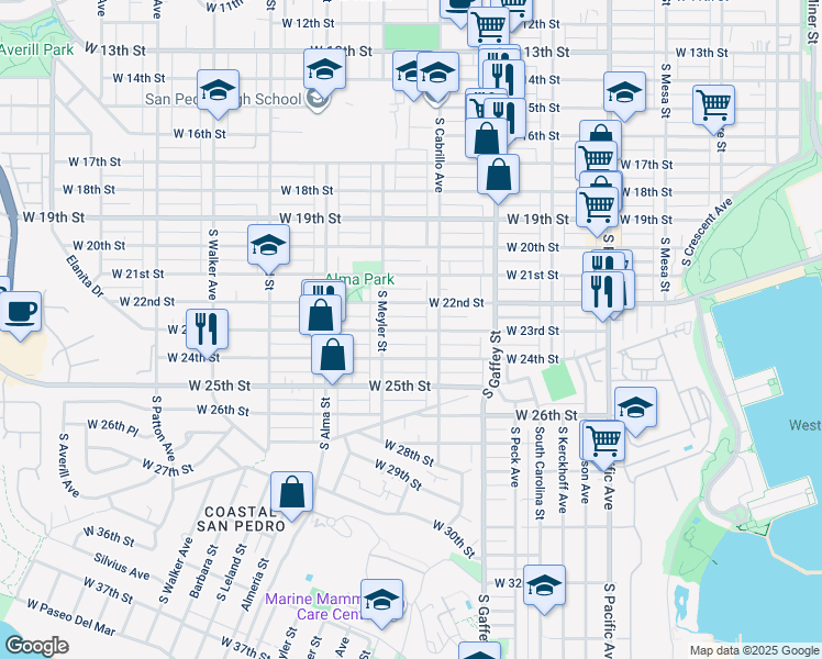 map of restaurants, bars, coffee shops, grocery stores, and more near 853 West 23rd Street in Los Angeles