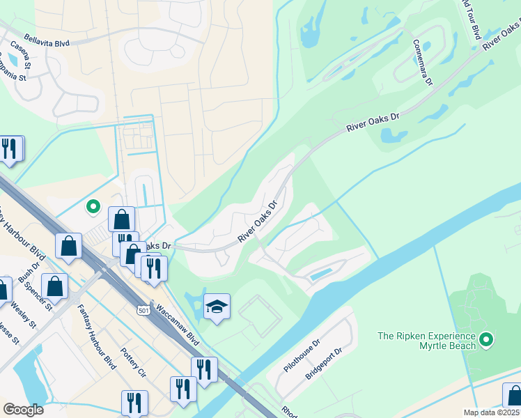 map of restaurants, bars, coffee shops, grocery stores, and more near 549 River Oaks Drive in Myrtle Beach
