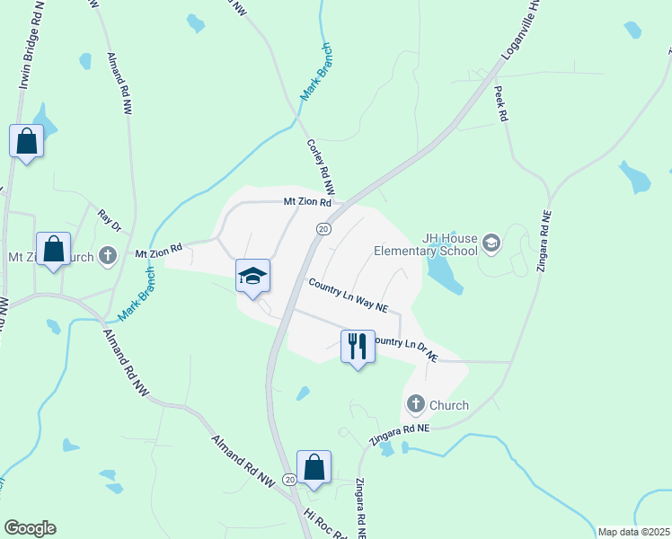 map of restaurants, bars, coffee shops, grocery stores, and more near 2931 Randolph Court Northeast in Conyers