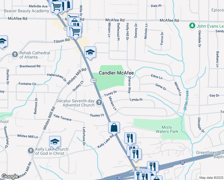map of restaurants, bars, coffee shops, grocery stores, and more near 2792 Toney Drive in Decatur