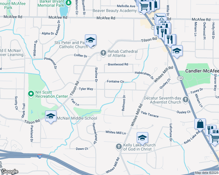map of restaurants, bars, coffee shops, grocery stores, and more near 2472 Tyler Way in Decatur