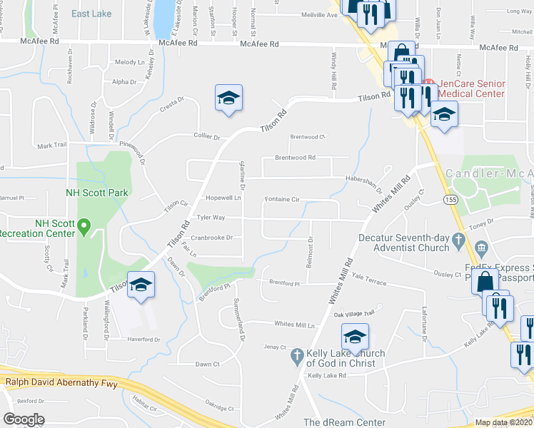 map of restaurants, bars, coffee shops, grocery stores, and more near 2461 Tyler Way in Decatur
