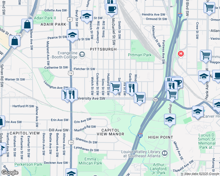 map of restaurants, bars, coffee shops, grocery stores, and more near 1169 McDaniel Street Southwest in Atlanta