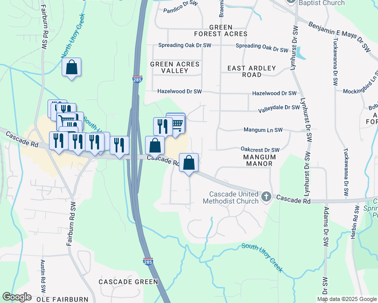 map of restaurants, bars, coffee shops, grocery stores, and more near 440 Hickory Glen Lane in Atlanta