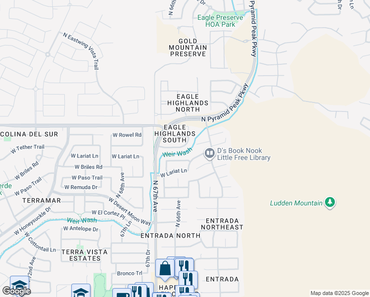 map of restaurants, bars, coffee shops, grocery stores, and more near 6434 West Briles Road in Phoenix