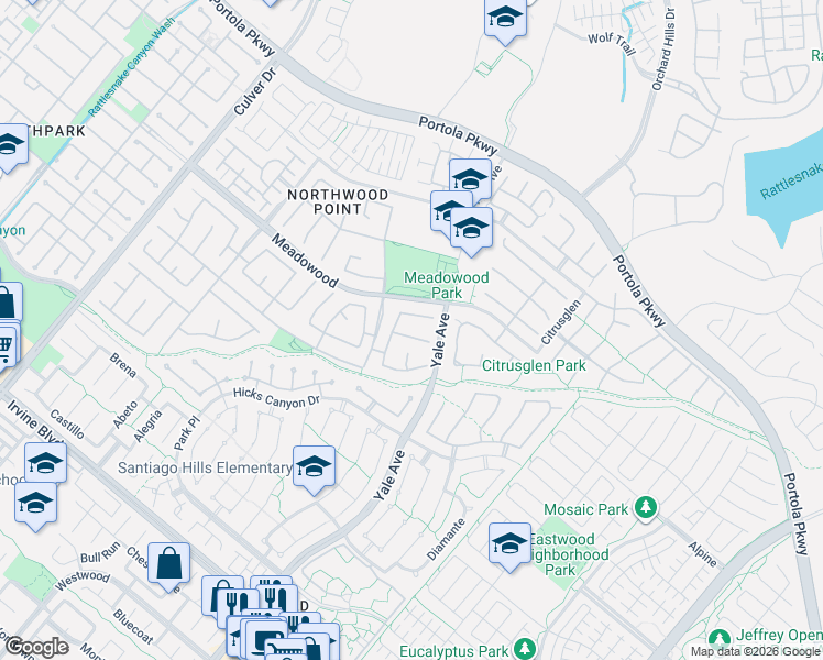 map of restaurants, bars, coffee shops, grocery stores, and more near 7 Bayleaf Lane in Irvine