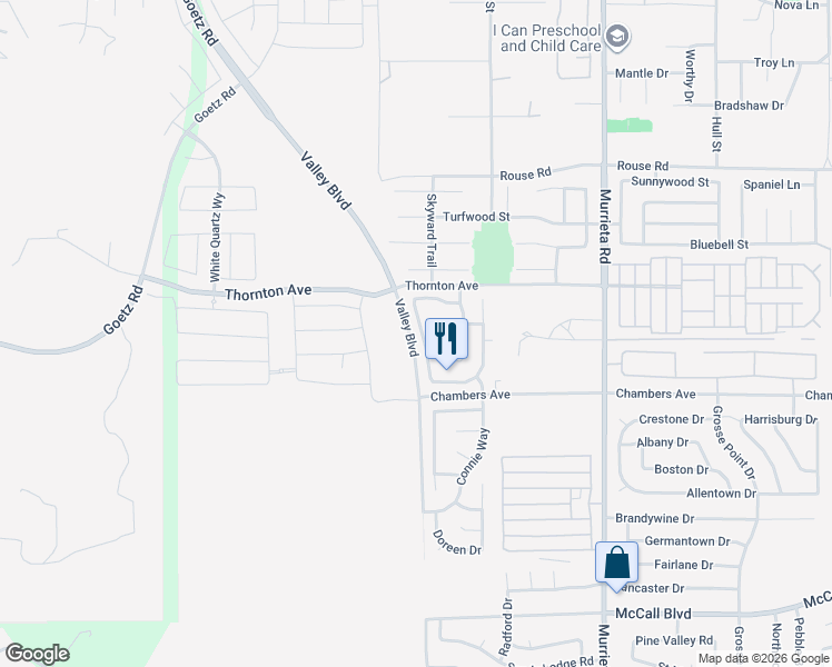 map of restaurants, bars, coffee shops, grocery stores, and more near 27321 Prominence Road in Menifee