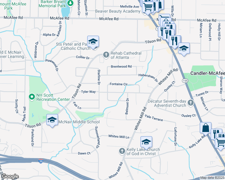 map of restaurants, bars, coffee shops, grocery stores, and more near 2472 Tyler Way in Decatur