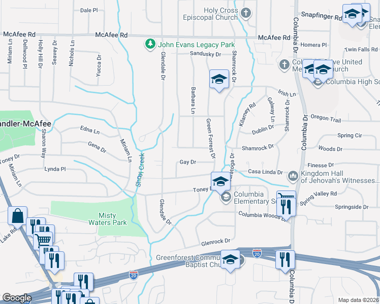 map of restaurants, bars, coffee shops, grocery stores, and more near 3154 Gay Drive in Decatur
