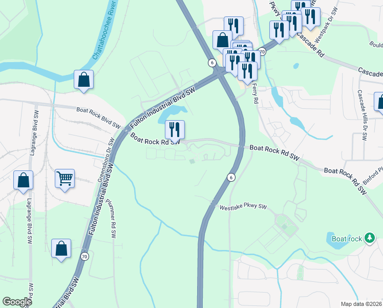 map of restaurants, bars, coffee shops, grocery stores, and more near 1104 Westchase Street in Atlanta
