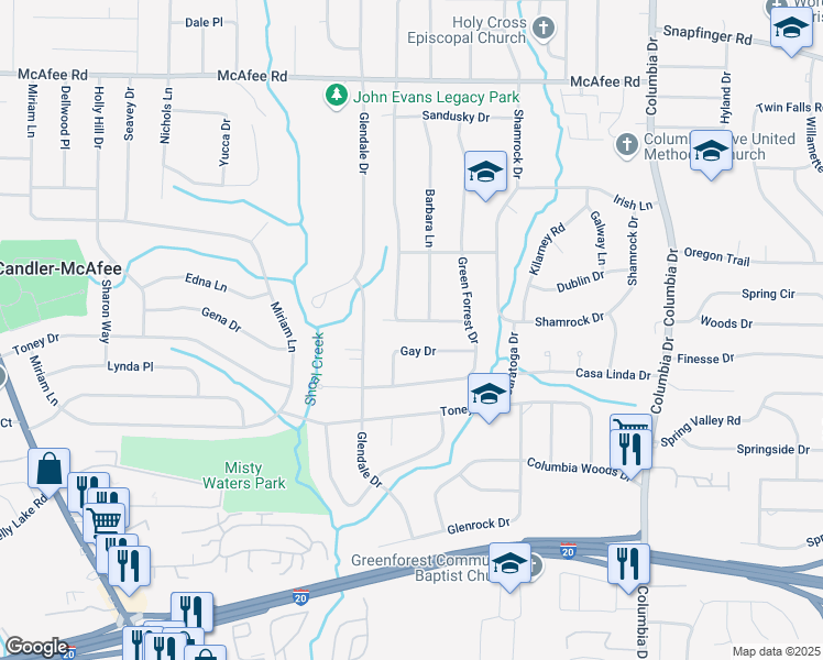 map of restaurants, bars, coffee shops, grocery stores, and more near 3154 Gay Drive in Decatur