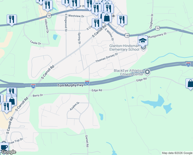 map of restaurants, bars, coffee shops, grocery stores, and more near 414 Erin Court in Villa Rica