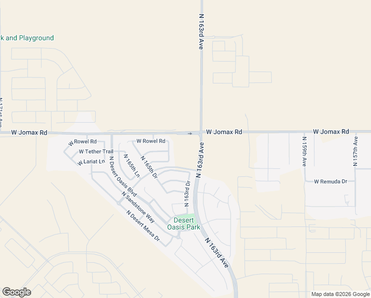 map of restaurants, bars, coffee shops, grocery stores, and more near 26568-26598 163rd Avenue in Surprise