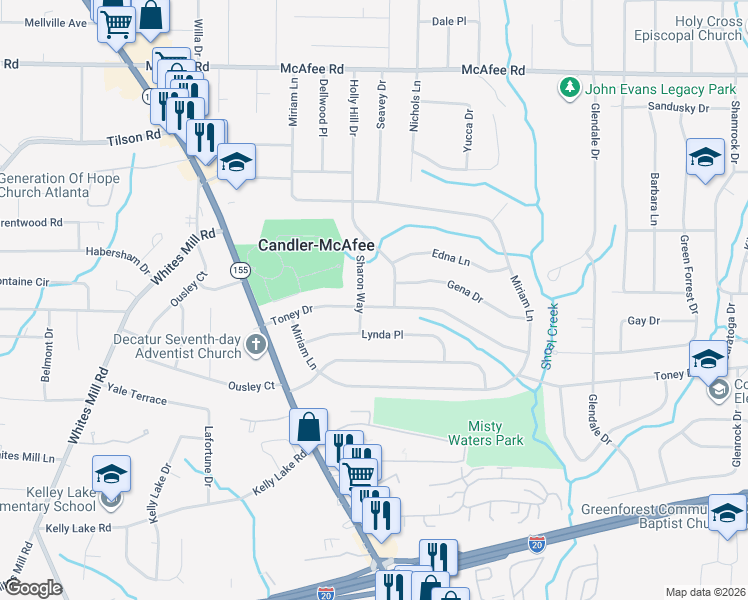 map of restaurants, bars, coffee shops, grocery stores, and more near 2868 Toney Dr in Decatur