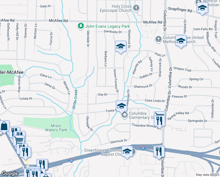map of restaurants, bars, coffee shops, grocery stores, and more near 3190 Gay Drive in Decatur