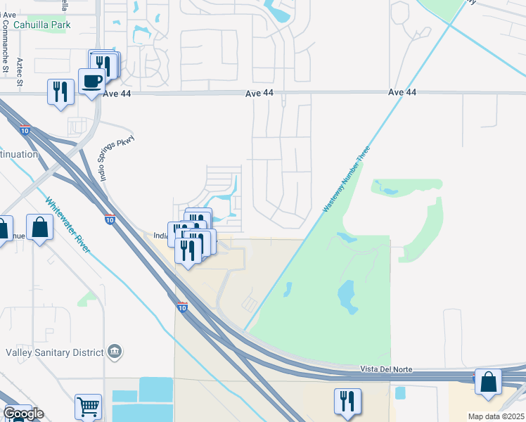 map of restaurants, bars, coffee shops, grocery stores, and more near 84552 Willamette Drive in Indio