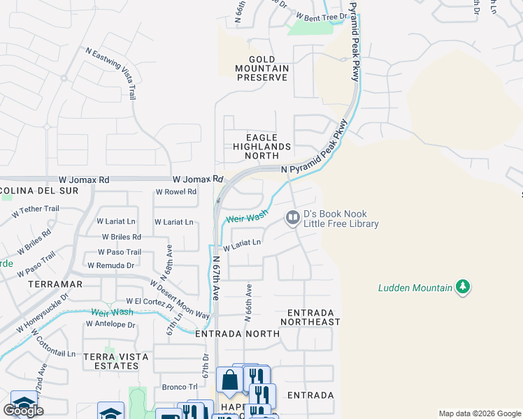 map of restaurants, bars, coffee shops, grocery stores, and more near 6434 West Briles Road in Phoenix