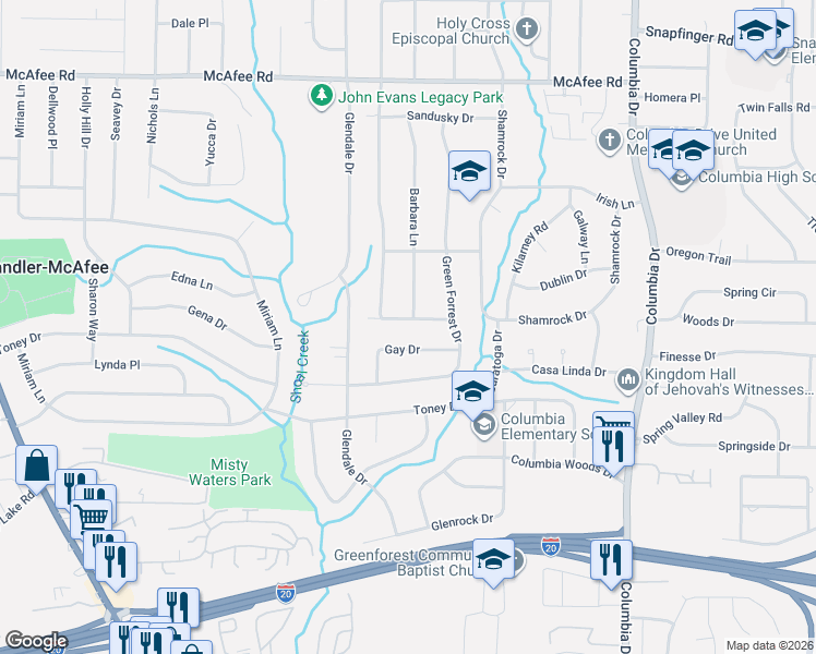 map of restaurants, bars, coffee shops, grocery stores, and more near 3154 Gay Drive in Decatur