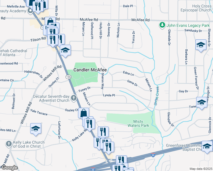 map of restaurants, bars, coffee shops, grocery stores, and more near 2868 Toney Drive in Decatur