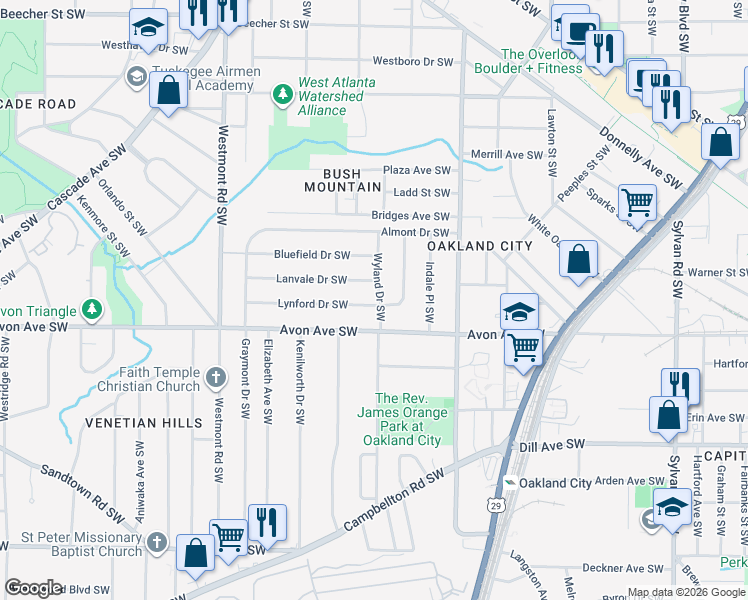 map of restaurants, bars, coffee shops, grocery stores, and more near in Atlanta