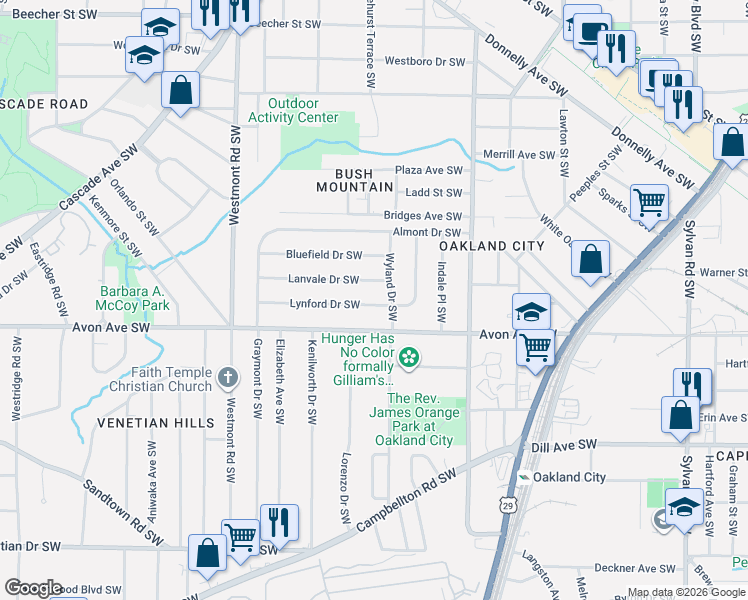 map of restaurants, bars, coffee shops, grocery stores, and more near in Atlanta