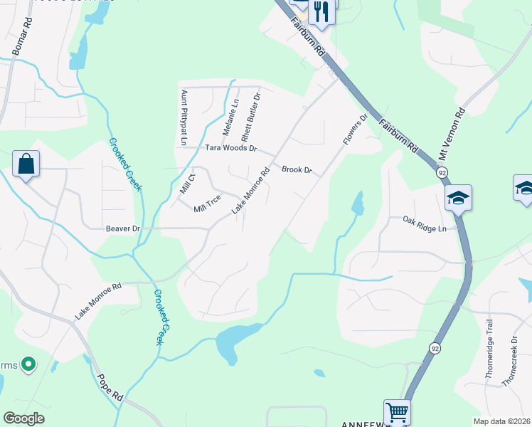 map of restaurants, bars, coffee shops, grocery stores, and more near 3006 Blake Court in Douglasville
