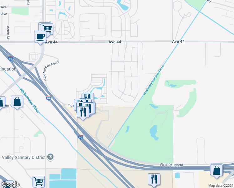 map of restaurants, bars, coffee shops, grocery stores, and more near 84552 Willamette Drive in Indio