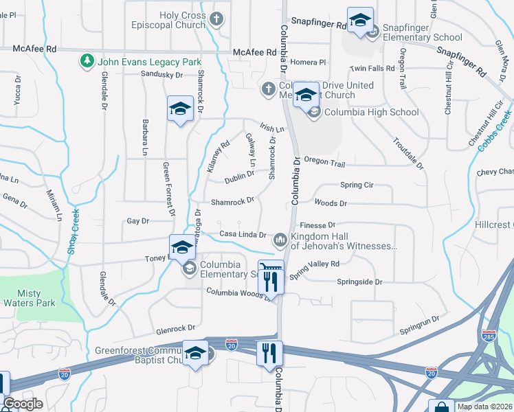 map of restaurants, bars, coffee shops, grocery stores, and more near 2258 Colleen Court in Decatur