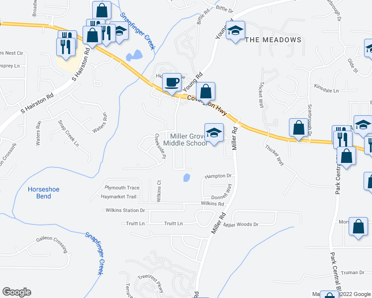 map of restaurants, bars, coffee shops, grocery stores, and more near 2226 Hidden Creek Drive in Decatur
