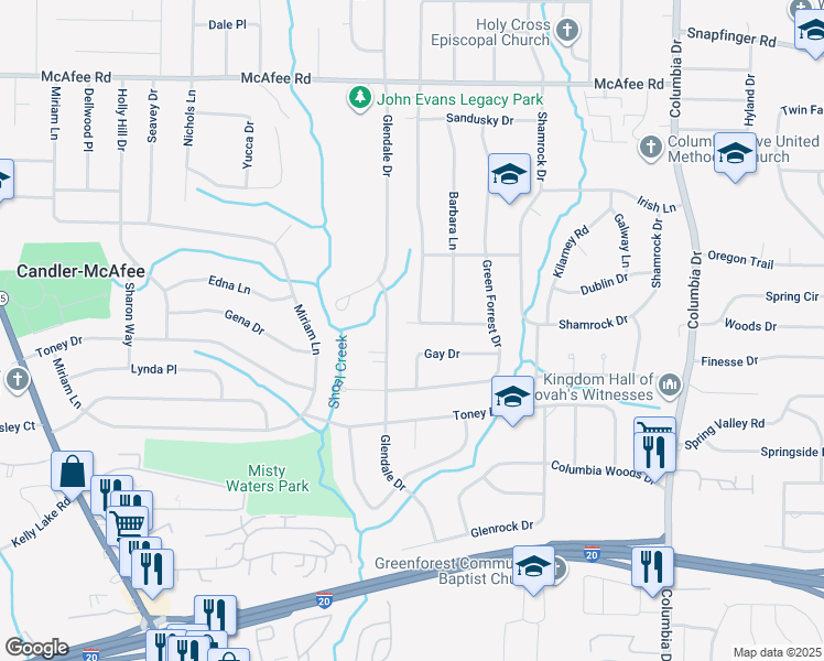 map of restaurants, bars, coffee shops, grocery stores, and more near 3122 Gay Drive in Decatur