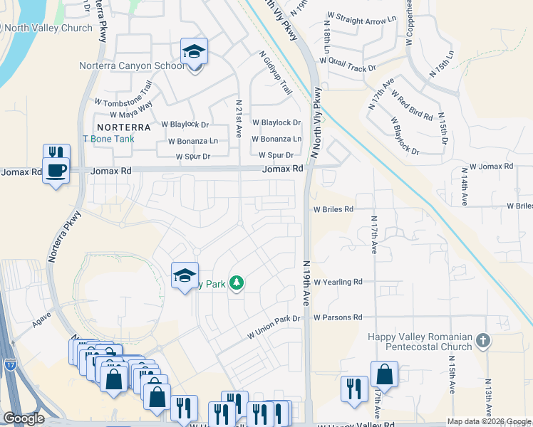 map of restaurants, bars, coffee shops, grocery stores, and more near 26202-26304 North 19th Avenue in Phoenix
