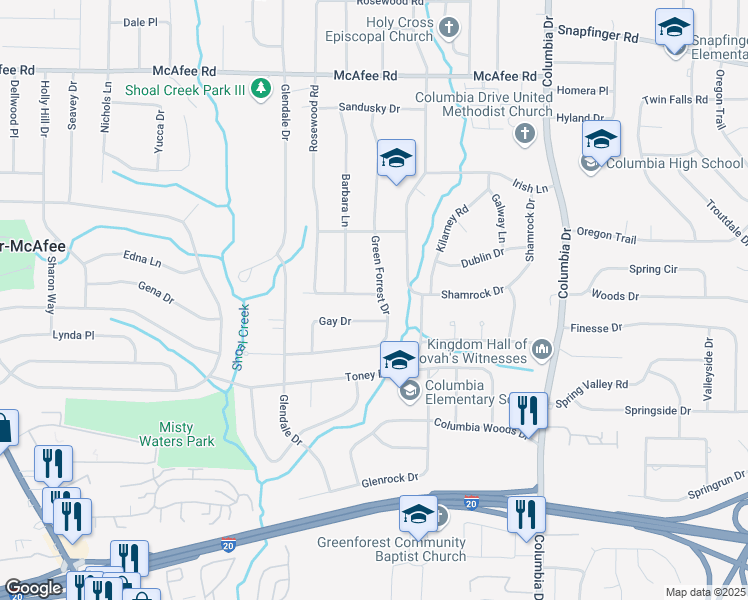map of restaurants, bars, coffee shops, grocery stores, and more near 3189 Bellgreen Way in Decatur