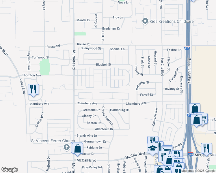 map of restaurants, bars, coffee shops, grocery stores, and more near 27250 Murrieta Road in Menifee