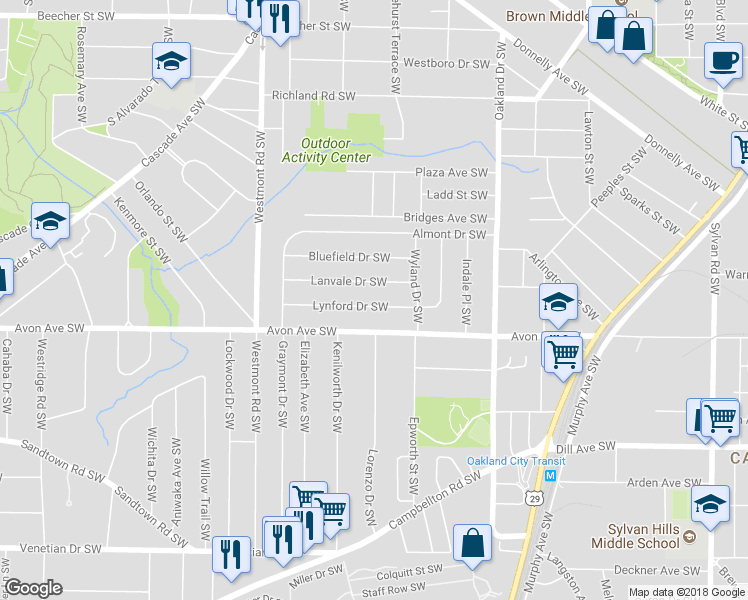 map of restaurants, bars, coffee shops, grocery stores, and more near 1363 Lynford Drive Southwest in Atlanta