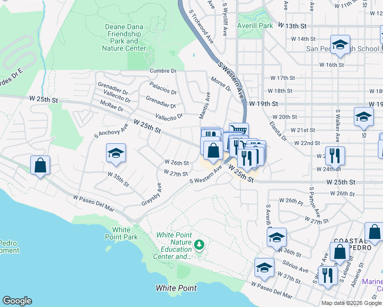 map of restaurants, bars, coffee shops, grocery stores, and more near 2533 South Moray Avenue in Los Angeles
