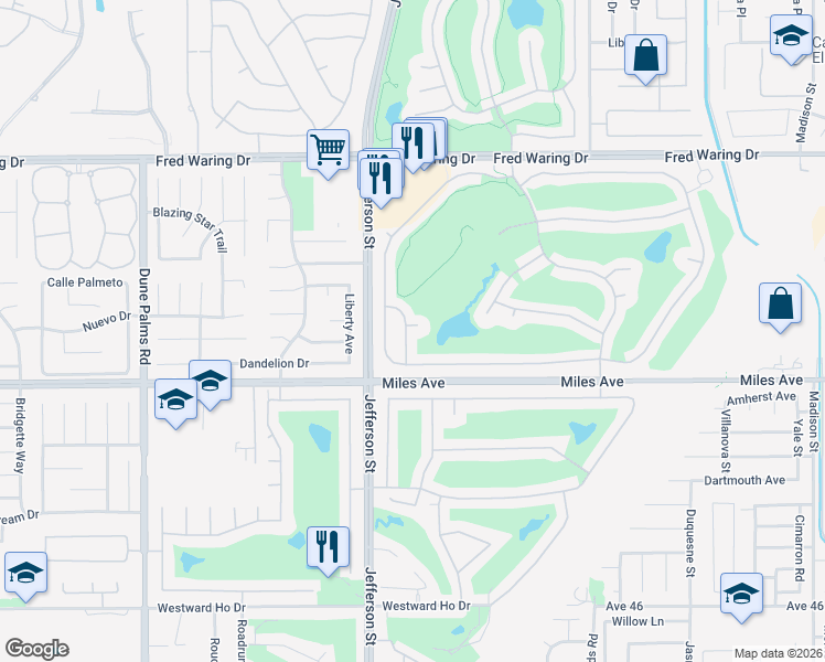 map of restaurants, bars, coffee shops, grocery stores, and more near 44718 Alexandria Vale in Indio