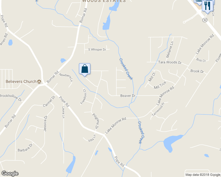 map of restaurants, bars, coffee shops, grocery stores, and more near 3240 Beaver Drive in Douglasville