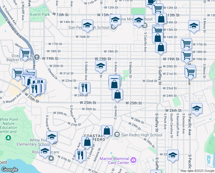 map of restaurants, bars, coffee shops, grocery stores, and more near 1054 West 23rd Street in Los Angeles