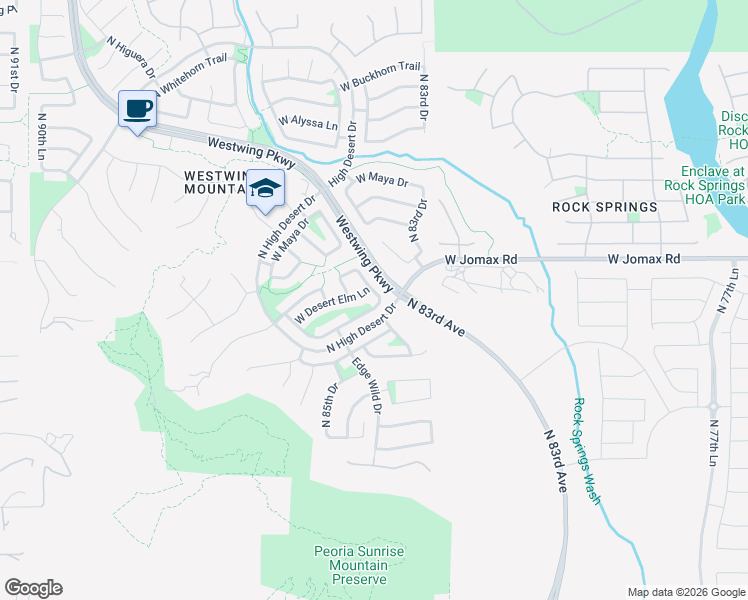 map of restaurants, bars, coffee shops, grocery stores, and more near 26358 North 84th Avenue in Peoria