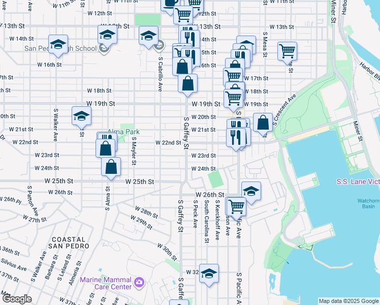 map of restaurants, bars, coffee shops, grocery stores, and more near 657 West 23rd Street in Los Angeles