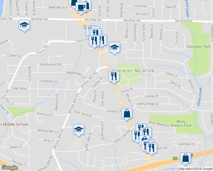 map of restaurants, bars, coffee shops, grocery stores, and more near 2278 Amber Way in Decatur