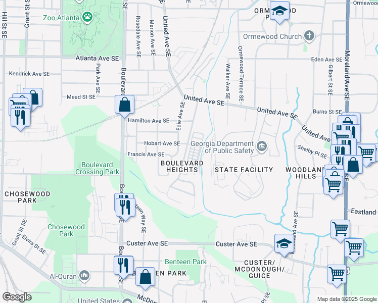 map of restaurants, bars, coffee shops, grocery stores, and more near 1167 Rambler Cross in Atlanta