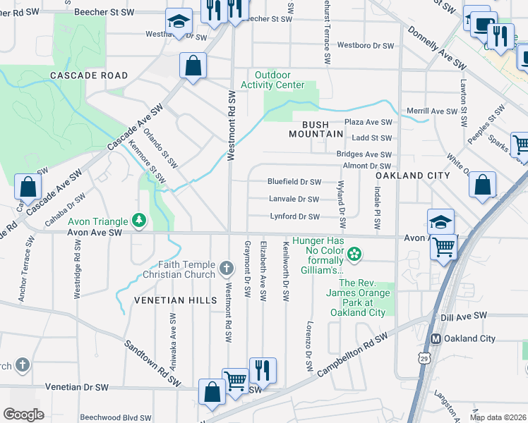 map of restaurants, bars, coffee shops, grocery stores, and more near 1436 Lynford Drive Southwest in Atlanta