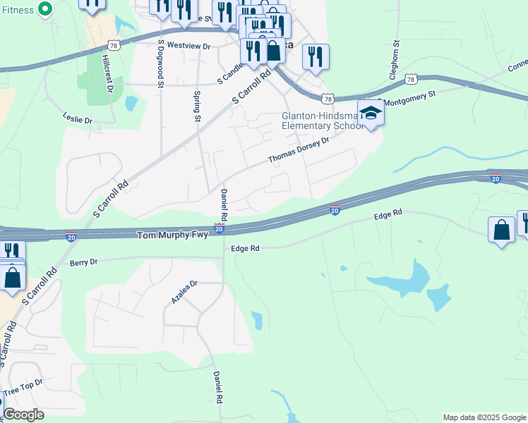 map of restaurants, bars, coffee shops, grocery stores, and more near 324 Reedell Way in Villa Rica