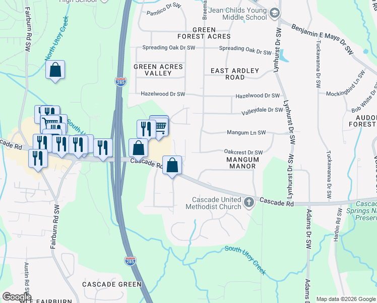 map of restaurants, bars, coffee shops, grocery stores, and more near 1090 Beechcrest Road in Atlanta