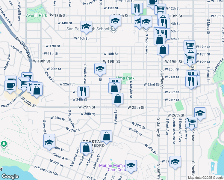 map of restaurants, bars, coffee shops, grocery stores, and more near 1022 West 23rd Street in Los Angeles