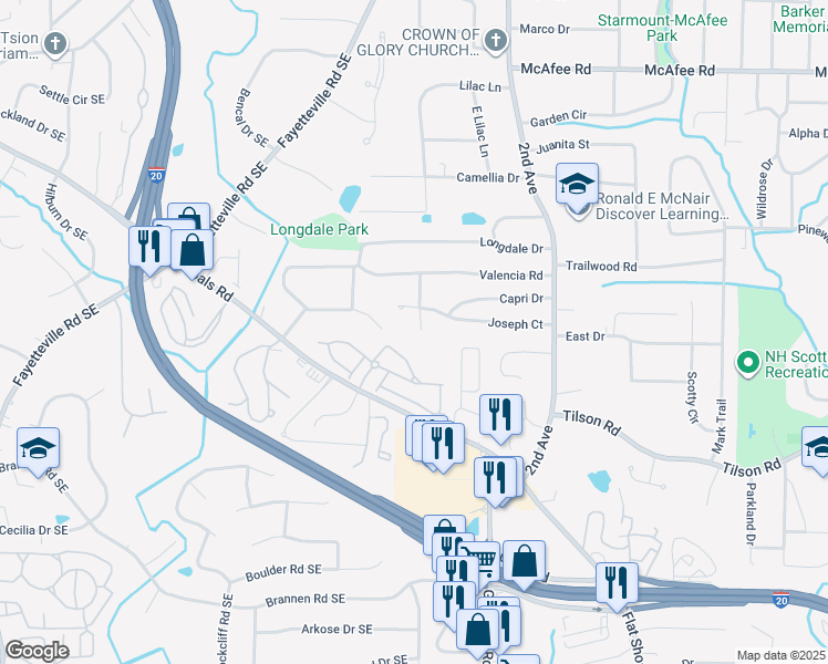 map of restaurants, bars, coffee shops, grocery stores, and more near 1804 North Umberland Way in Atlanta
