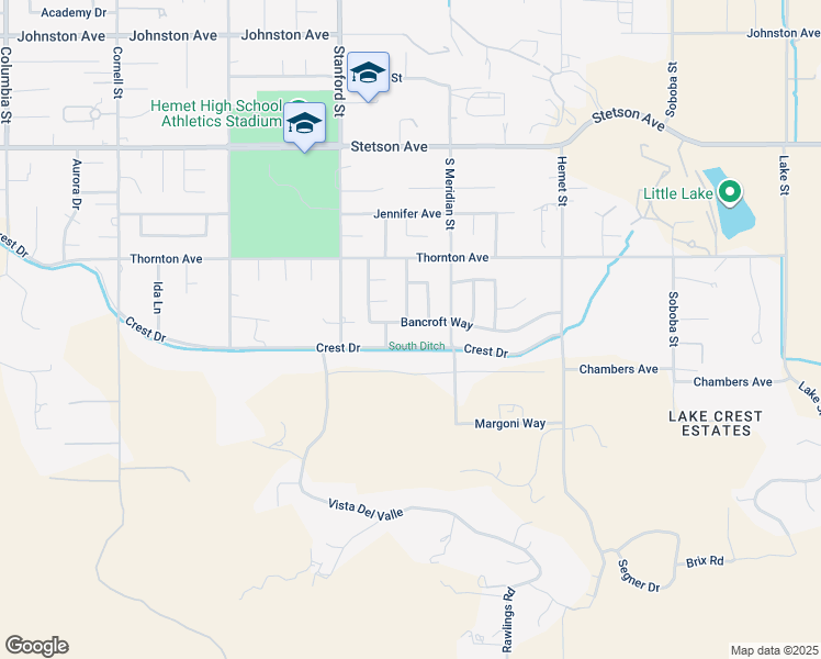 map of restaurants, bars, coffee shops, grocery stores, and more near 27485 Bancroft Way in Hemet