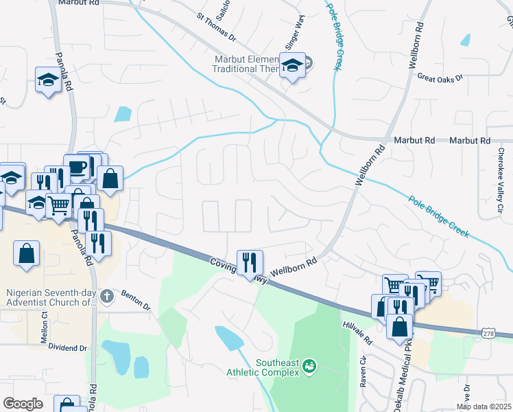 map of restaurants, bars, coffee shops, grocery stores, and more near 5797 Strathmoor Manor Circle in Lithonia