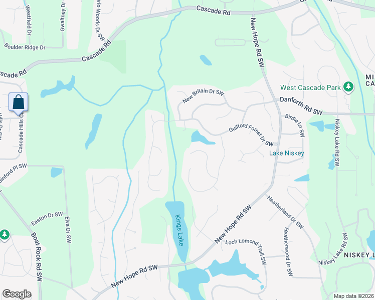 map of restaurants, bars, coffee shops, grocery stores, and more near 1040 Forest Overlook Trail Southwest in Atlanta